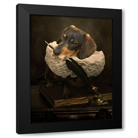 Neuf met kraag en bureau Black Modern Wood Framed Art Print with Double Matting by Babette