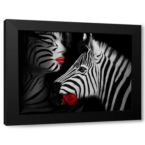Zebra Love Black Modern Wood Framed Art Print by Babette
