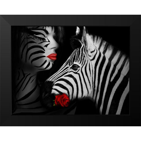 Zebra Love Black Modern Wood Framed Art Print by Babette
