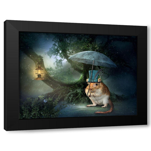 Steampunk Mouse Black Modern Wood Framed Art Print by Babette