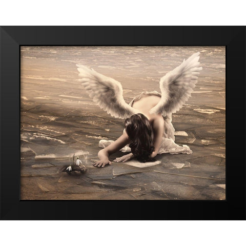 Snowdrops Black Modern Wood Framed Art Print by Babette