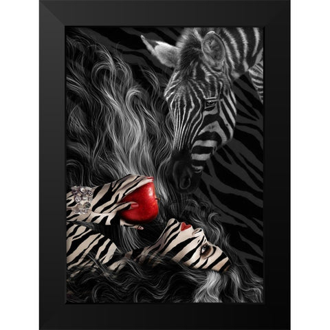 Zebra Time Black Modern Wood Framed Art Print by Babette