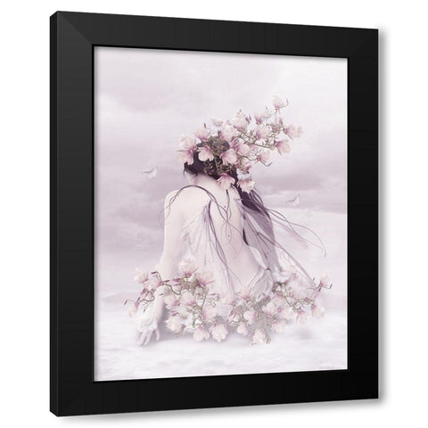 Vrouwen Elf Met Magnolia Bloemen Black Modern Wood Framed Art Print with Double Matting by Babette