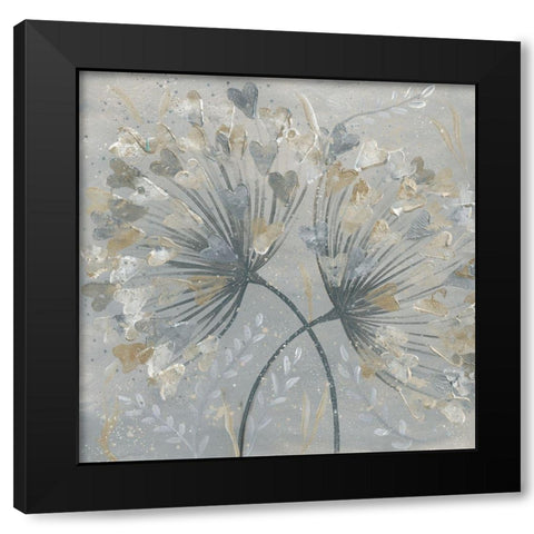 Flower Hearts Black Modern Wood Framed Art Print by Lake, Kaye