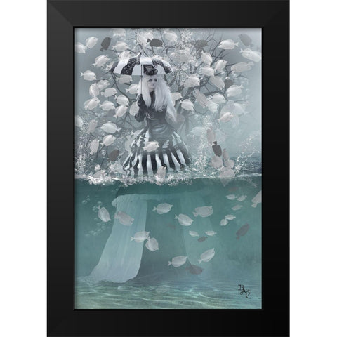 Balderdash Fishes Black Modern Wood Framed Art Print by Babette