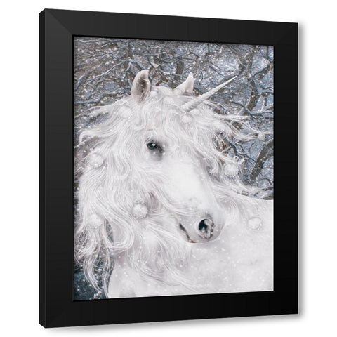 Christmas Unicorn Black Modern Wood Framed Art Print with Double Matting by Babette