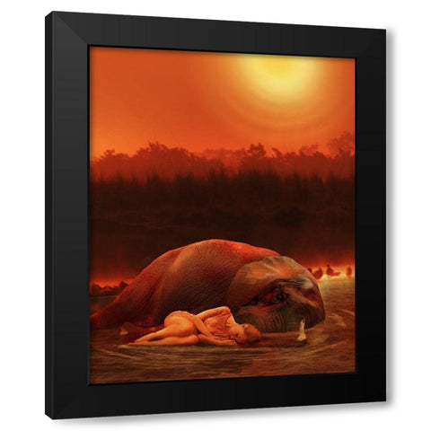 Elephant Ritual 2 Black Modern Wood Framed Art Print by Babette