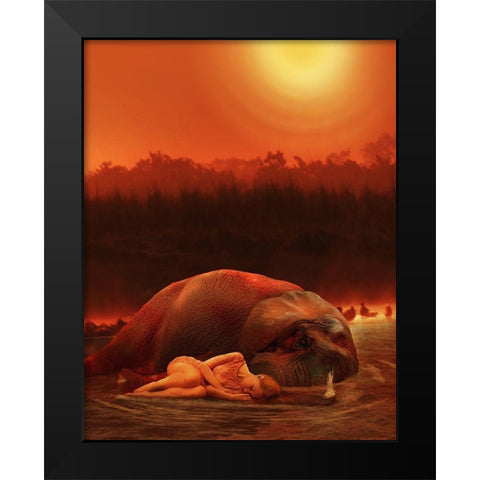 Elephant Ritual 2 Black Modern Wood Framed Art Print by Babette