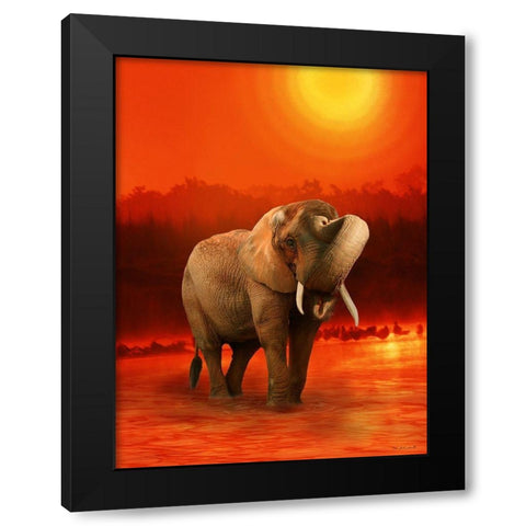 The Elephant Ricardo 6 Black Modern Wood Framed Art Print by Babette