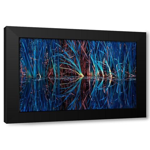 Blue Grass Black Modern Wood Framed Art Print by Kostka, Vladimir