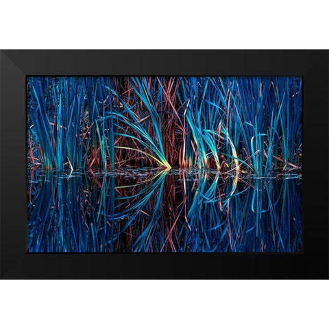 Blue Grass Black Modern Wood Framed Art Print by Kostka, Vladimir