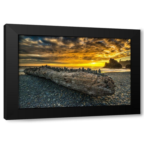 Balancing Stones Black Modern Wood Framed Art Print by Kostka, Vladimir