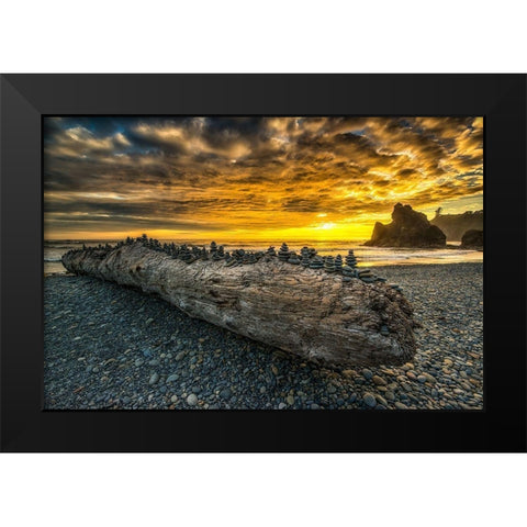Balancing Stones Black Modern Wood Framed Art Print by Kostka, Vladimir