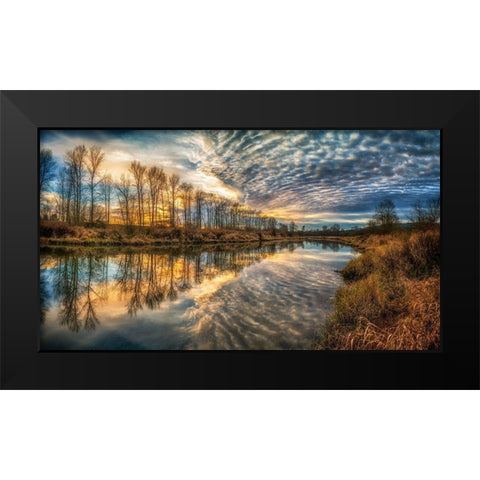 Clouds And River Black Modern Wood Framed Art Print by Kostka, Vladimir