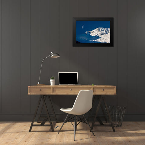 Moon And Mountains Black Modern Wood Framed Art Print by Kostka, Vladimir