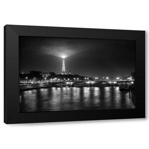 Eifeltower Lights Bw Black Modern Wood Framed Art Print with Double Matting by Kostka, Vladimir