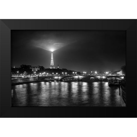 Eifeltower Lights Bw Black Modern Wood Framed Art Print by Kostka, Vladimir
