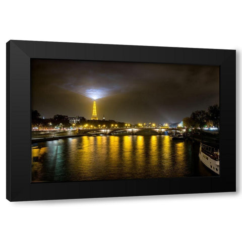 Eifeltower Lights Black Modern Wood Framed Art Print by Kostka, Vladimir