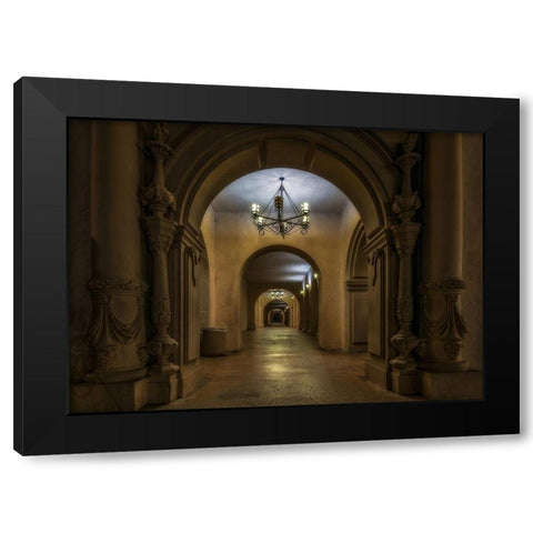Alley With Chandelier Black Modern Wood Framed Art Print with Double Matting by Kostka, Vladimir