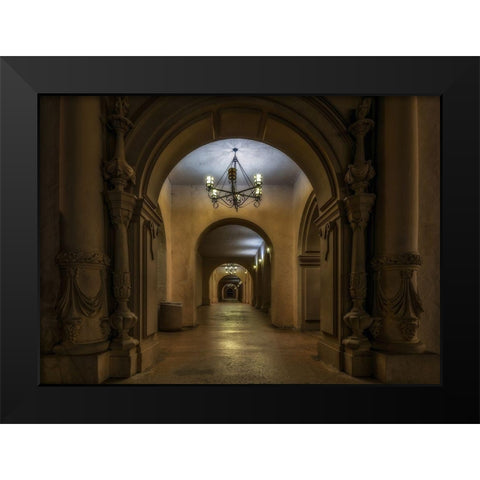 Alley With Chandelier Black Modern Wood Framed Art Print by Kostka, Vladimir
