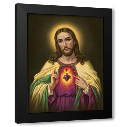 HL. HERZ JESU Black Modern Wood Framed Art Print by Anonymous