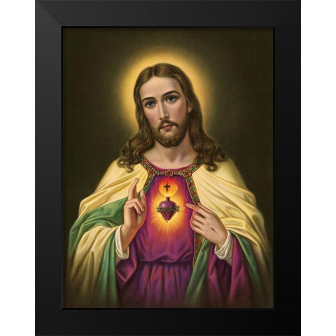 HL. HERZ JESU Black Modern Wood Framed Art Print by Anonymous