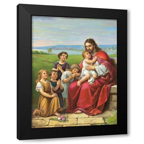 LASSET DIE KINDLEIN ZU MIR KOMMEN Black Modern Wood Framed Art Print by Anonymous