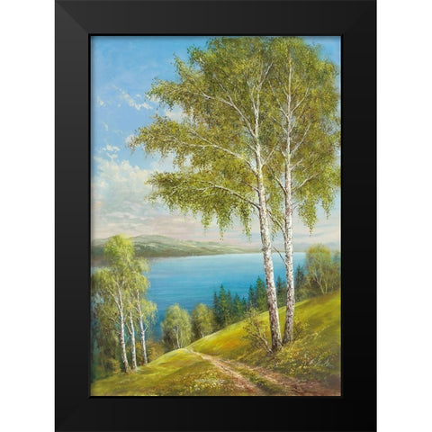 BIRCHES AT THE LAKE II Black Modern Wood Framed Art Print by Glassl, Helmut