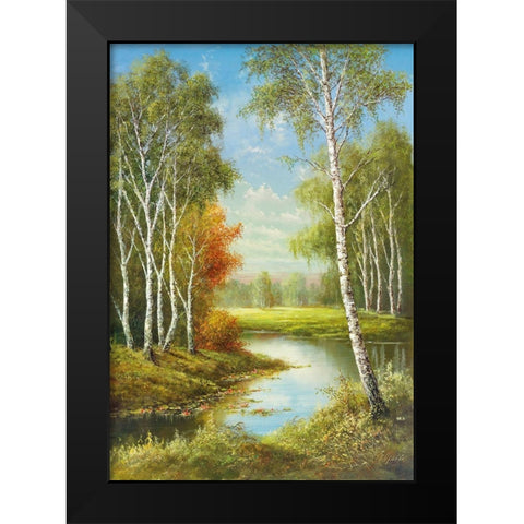 BIRCHES Black Modern Wood Framed Art Print by Glassl, Helmut