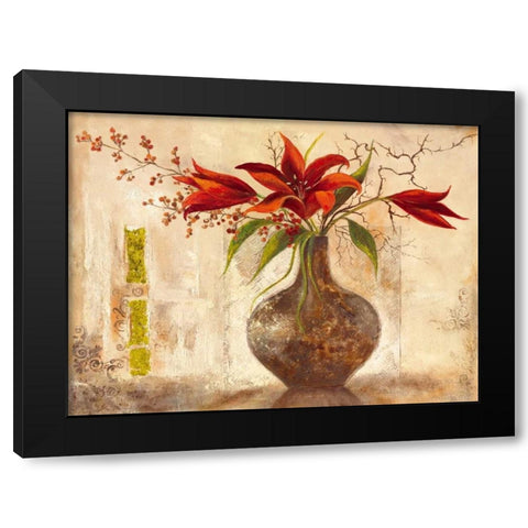 Red Lilies Black Modern Wood Framed Art Print by Field, Anna
