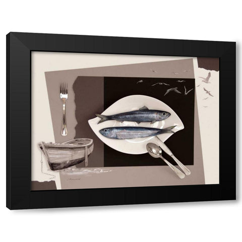 La Fin Dune Sardine Black Modern Wood Framed Art Print with Double Matting by Chamard, Jean-Marc