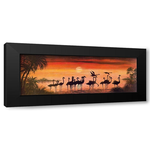 FLAMINGOS IN THE SUNSET Black Modern Wood Framed Art Print by Werner