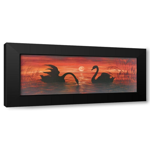 SWANS IN THE SUNSET Black Modern Wood Framed Art Print by Werner
