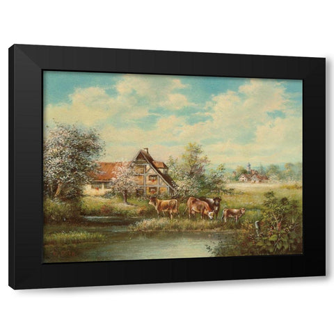 COWS BY THE RIVER Black Modern Wood Framed Art Print by Pila