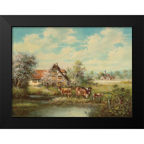 COWS BY THE RIVER Black Modern Wood Framed Art Print by Pila