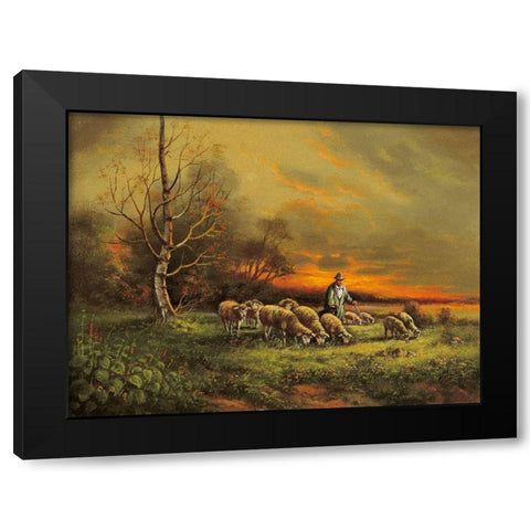 SHEEP SUNSET Black Modern Wood Framed Art Print by Pila