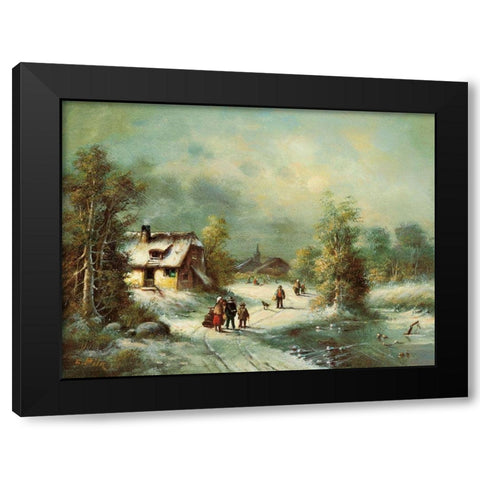 WINTER WALK Black Modern Wood Framed Art Print by Pila