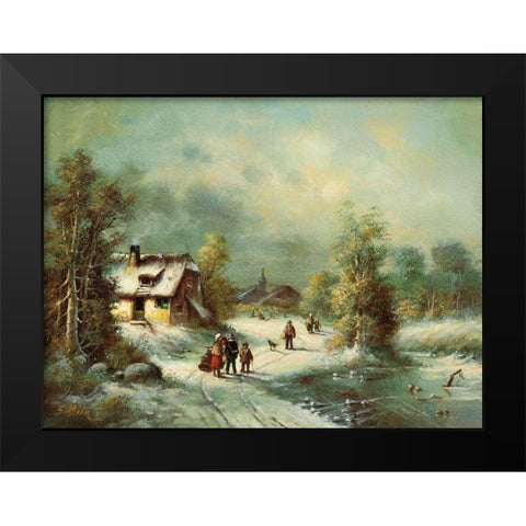 WINTER WALK Black Modern Wood Framed Art Print by Pila