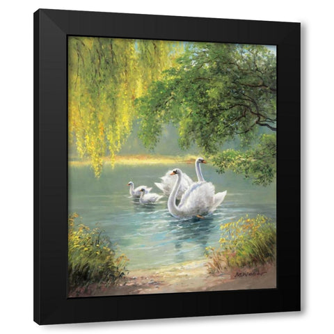 Swan Family II Black Modern Wood Framed Art Print with Double Matting by Weber, Max