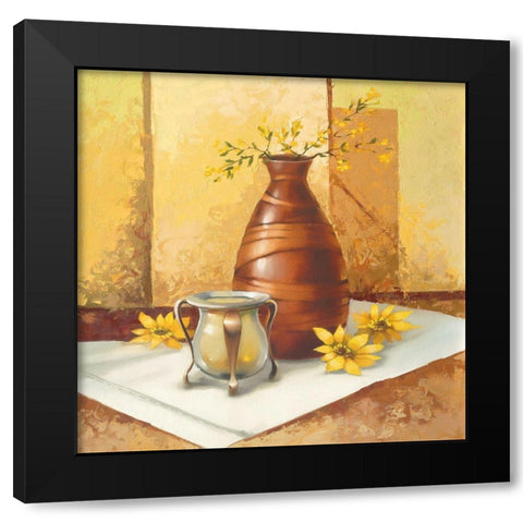 Still-Life WITH SUNFLOWERS Black Modern Wood Framed Art Print with Double Matting by Babichev