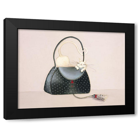 THE CAT OUT OF THE BAG I Black Modern Wood Framed Art Print by Robertson, Marilyn