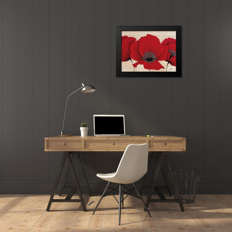 LINEN POPPY Black Modern Wood Framed Art Print by Lake, Kaye