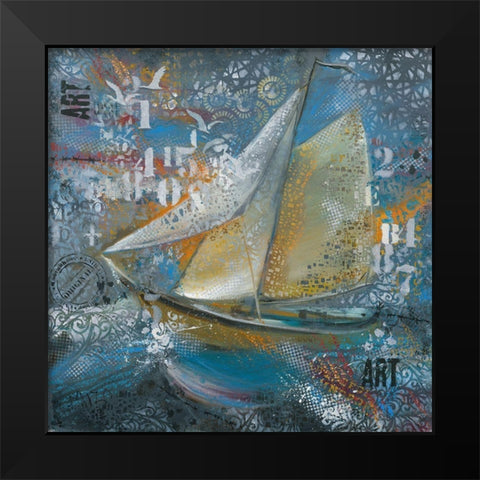Sails in blue Black Modern Wood Framed Art Print by Mizo