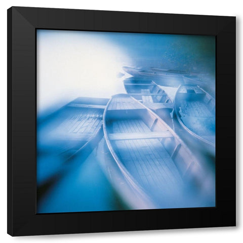 BLUE BOATS Black Modern Wood Framed Art Print with Double Matting by Weissing, Gerd