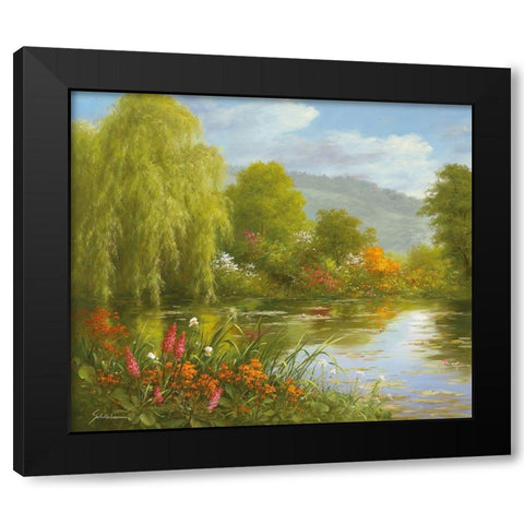 QUIET LAGOON Black Modern Wood Framed Art Print with Double Matting by Schoelnhammer, Heinz