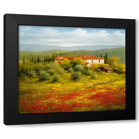 Landscape With Poppies II Black Modern Wood Framed Art Print with Double Matting by Schoelnhammer, Heinz