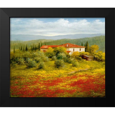 Landscape With Poppies II Black Modern Wood Framed Art Print by Schoelnhammer, Heinz
