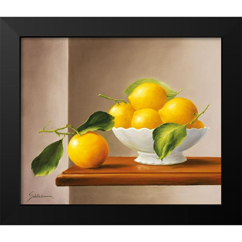 LEMONS WITH GREEN Black Modern Wood Framed Art Print by Schoelnhammer, Heinz
