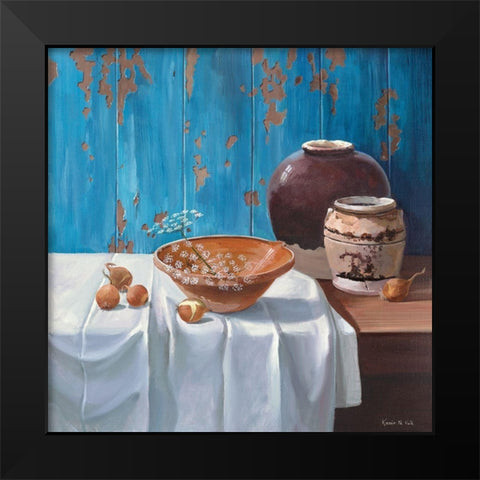AGED POTS WITH ONIONS Black Modern Wood Framed Art Print by v.d. Valk, Karin