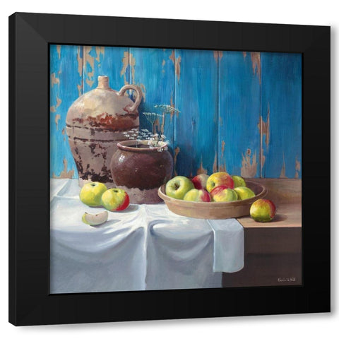 AGED POTS WITH APPLES Black Modern Wood Framed Art Print with Double Matting by v.d. Valk, Karin
